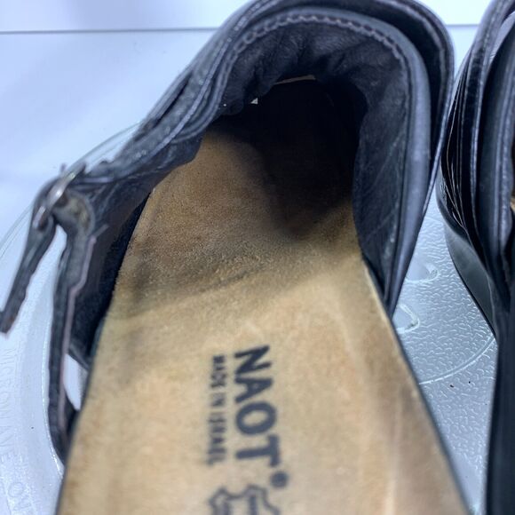 Womens Wedge Heels Naot Shoes Mule Boho Clogs Black Sz 8 Leather Slip On Buckle - Picture 5 of 13